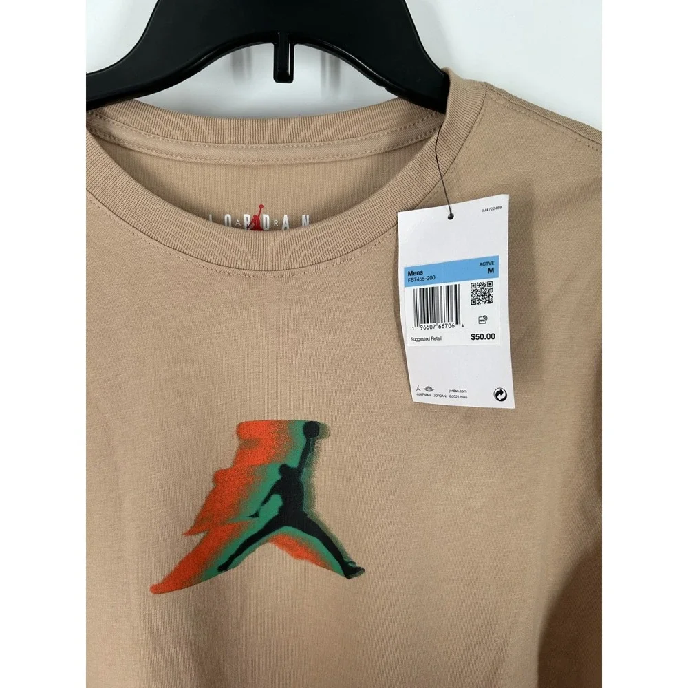 Air Jordan T Shirt Men Medium Khaki Long Sleeve Jumpman Graphic Cotton Crew Neck